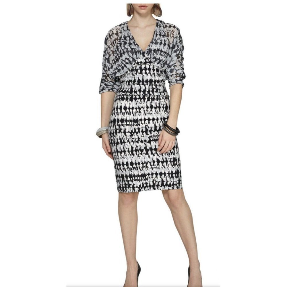 Badgley Mischka Sally Women 2‎ V-Neck 3/4 Sleeve Printed Cotton Blend Knit Dress